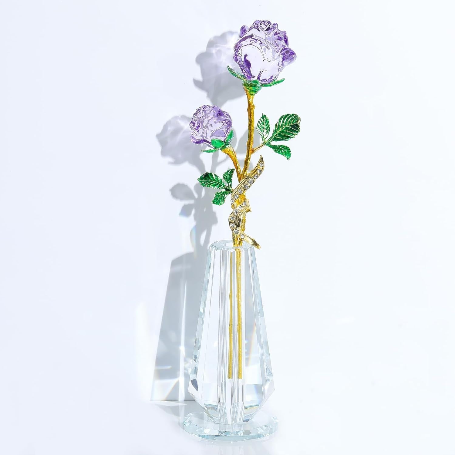 Crystal Purple Rose Ornament with Vase – Luxury Glass Flower Gift for Her Decor