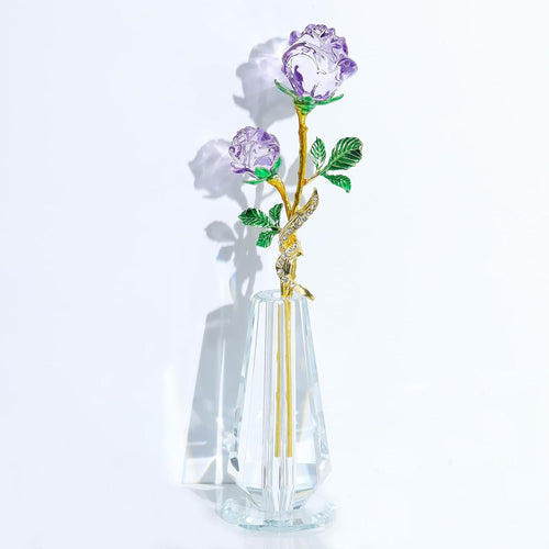 Crystal Purple Rose Ornament with Vase – Luxury Glass Flower Gift for Her Decor