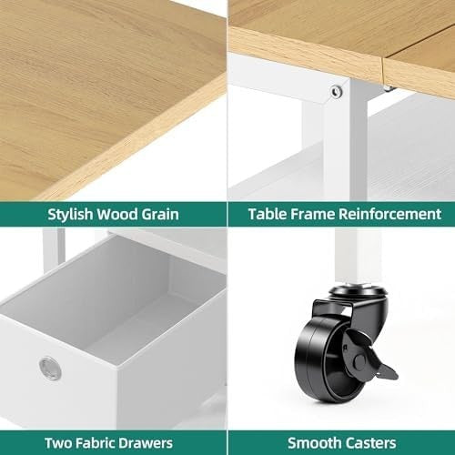 Mobile Folding Dining Table with Drawers & Wheels 120x80cm Space-Saving