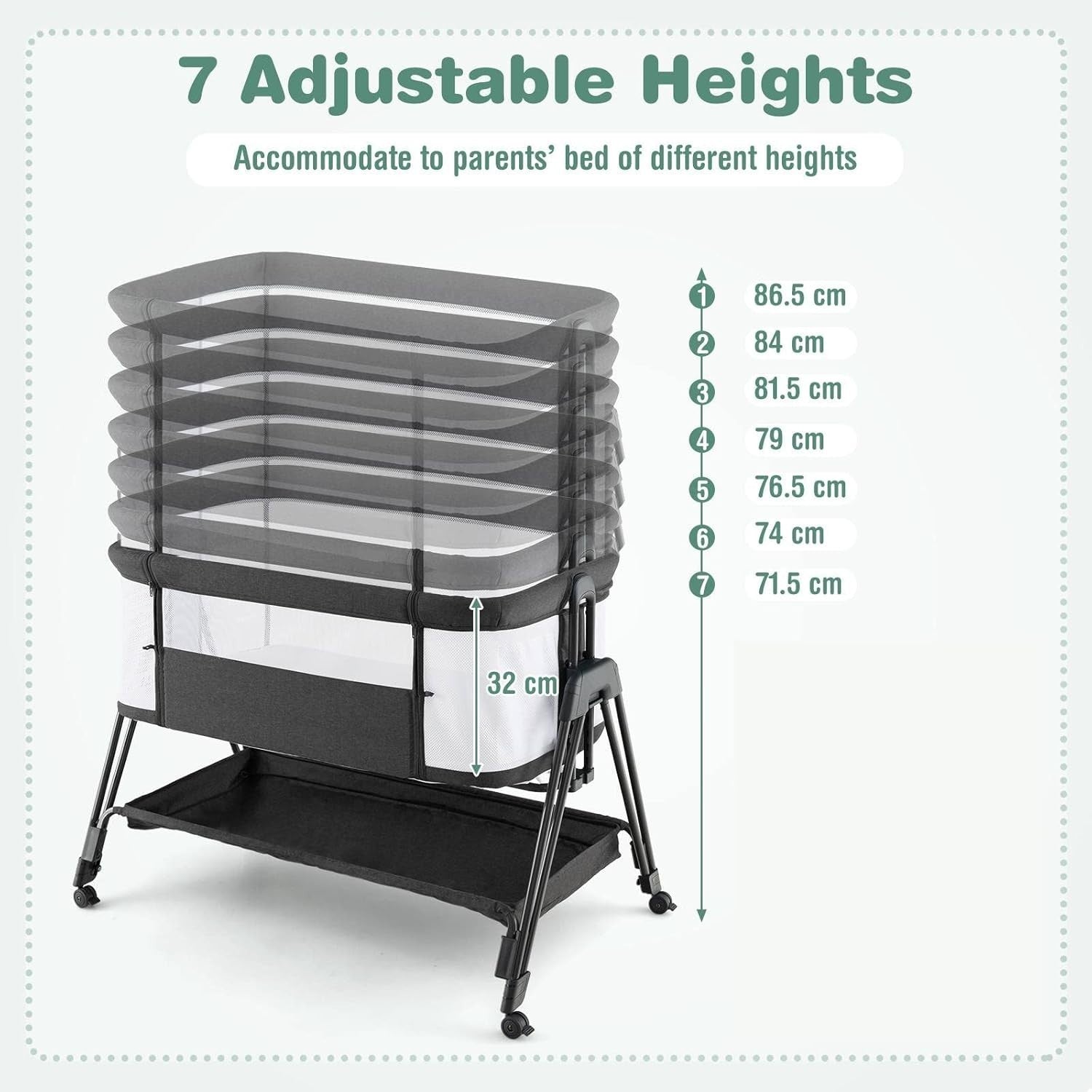 Baby Bedside Crib Adjustable Bassinet with Mattress Newborn Sleeper Black