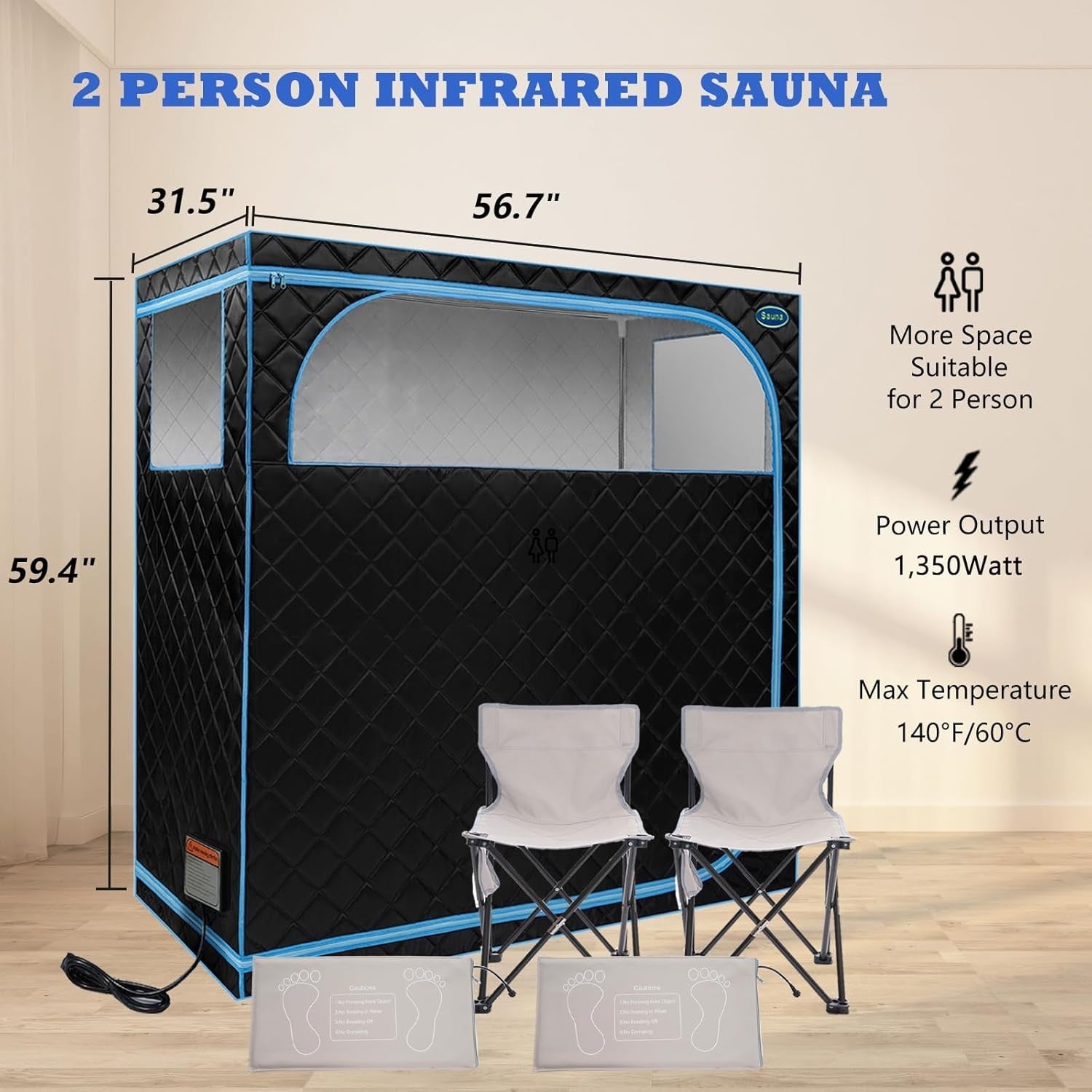 Portable Infrared Sauna Tent 1-2 Person 1350W FAR Infrared Home Spa Foot Pads