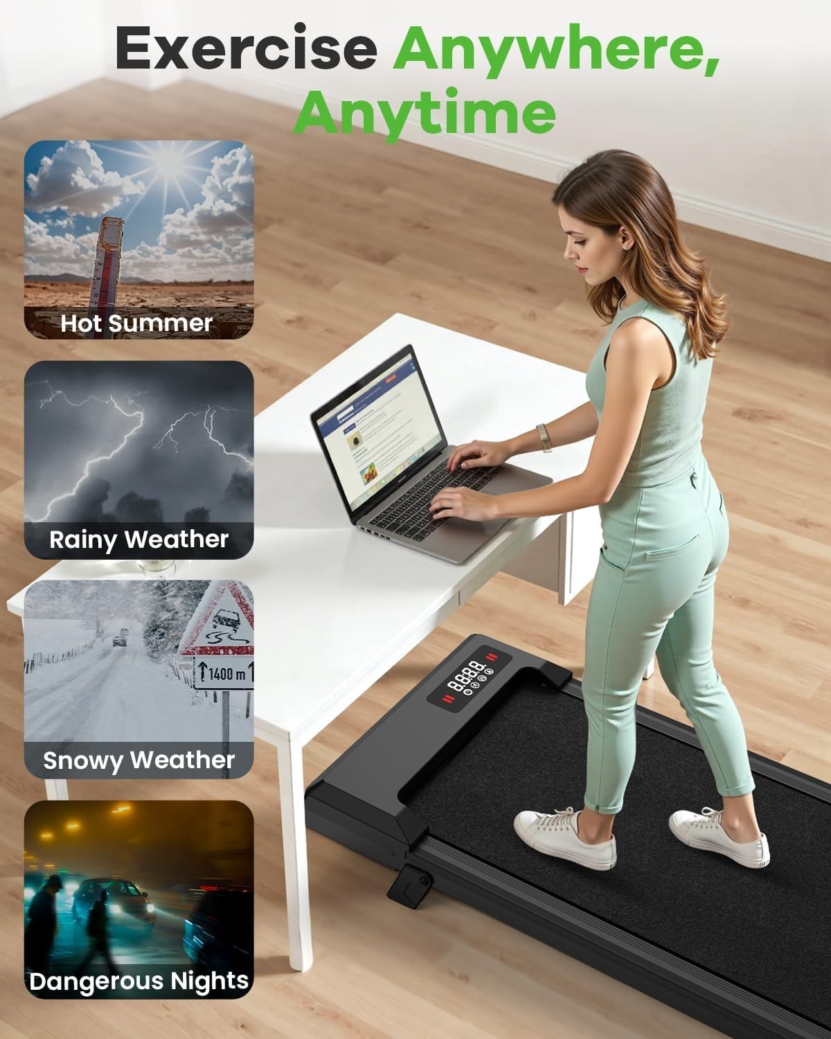 Under Desk Walking Treadmill 8KM/H 7% Incline Compact Home Office Fitness