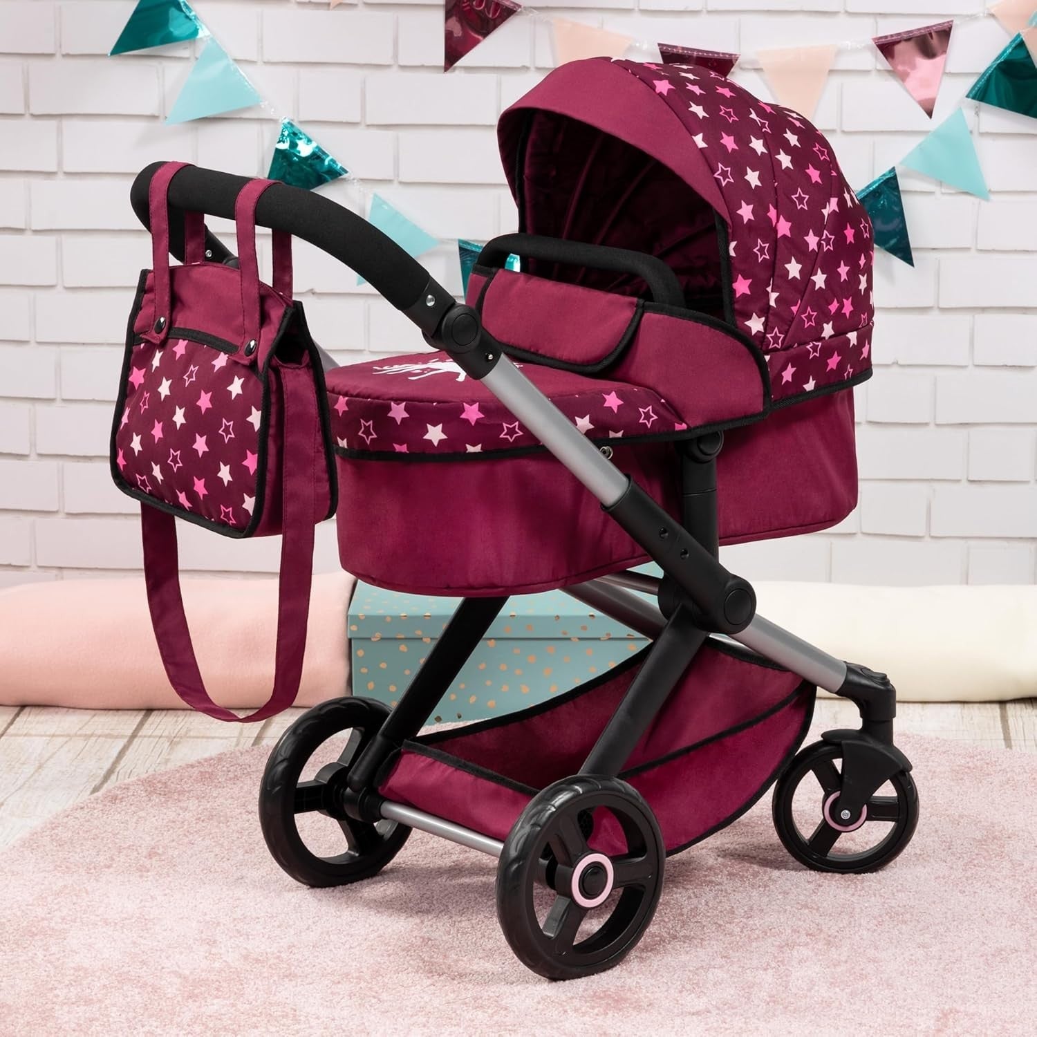 3in1 Dolls Pram Buggy Carrycot Set Tall Adjustable Handle Toy Pushchair