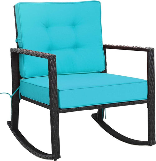 Outdoor Turquoise Rocking Chair with Cushions & Armrests Patio Glider