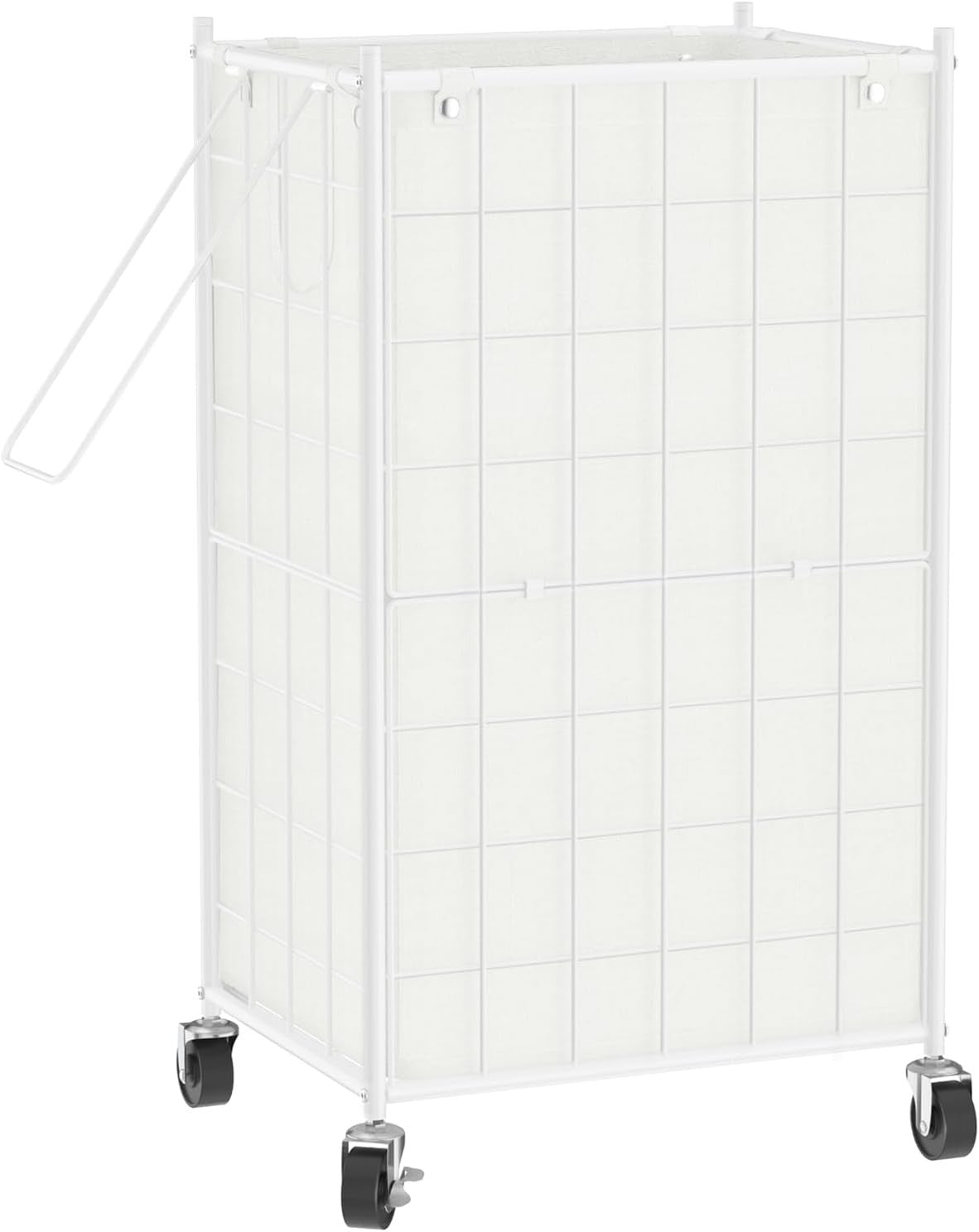 100L White Rolling Laundry Hamper Metal Frame with Wheels & Removable Bag