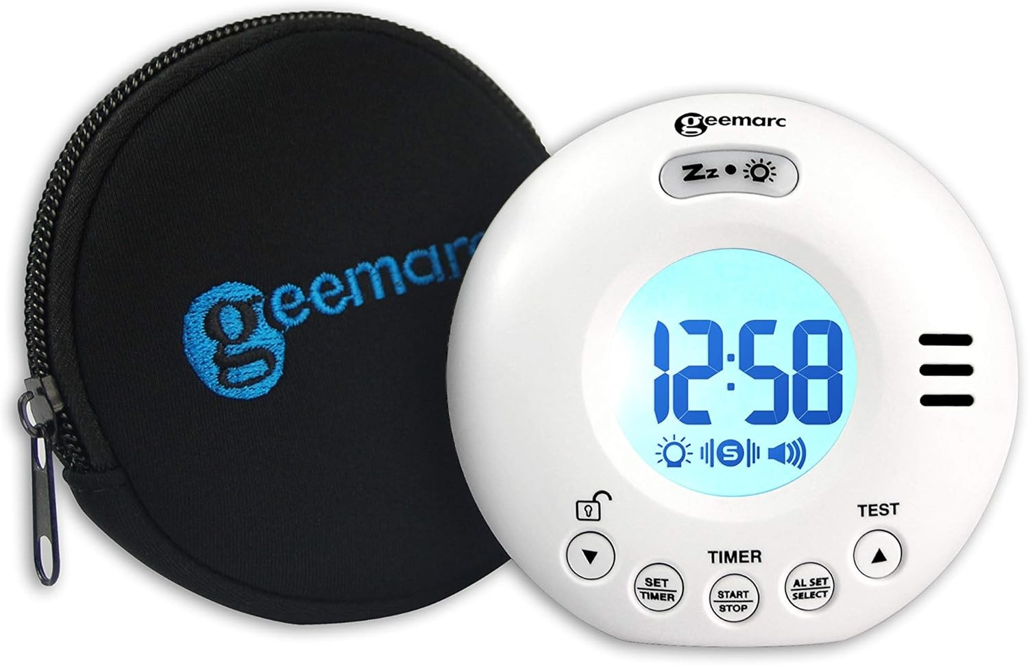 Vibrating Travel Alarm Clock White 75dB Loud Flashing Light Snooze