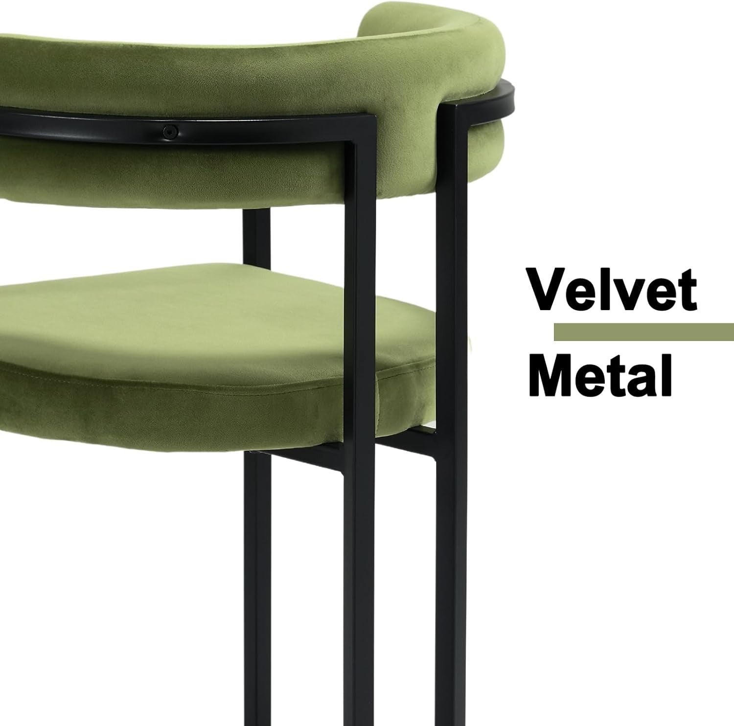 Green Velvet Bar Stools Set of 2 Metal Frame Counter Height Kitchen