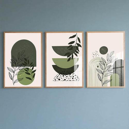 Large Green Abstract Wall Art Set of 3 Boho Prints 50x70cm Modern Decor