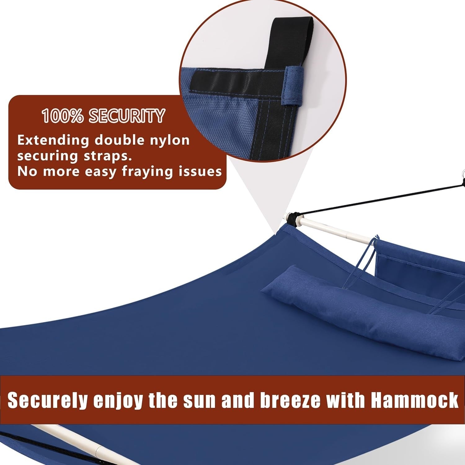 12FT Anti-Flip Double Hammock with Iron Spreader Bars & Nylon Ropes, 450LB