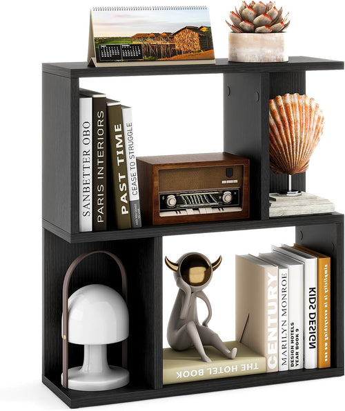 Black S-Shaped 3 Tier Bookcase Small Freestanding Display Shelf 50×18×56cm