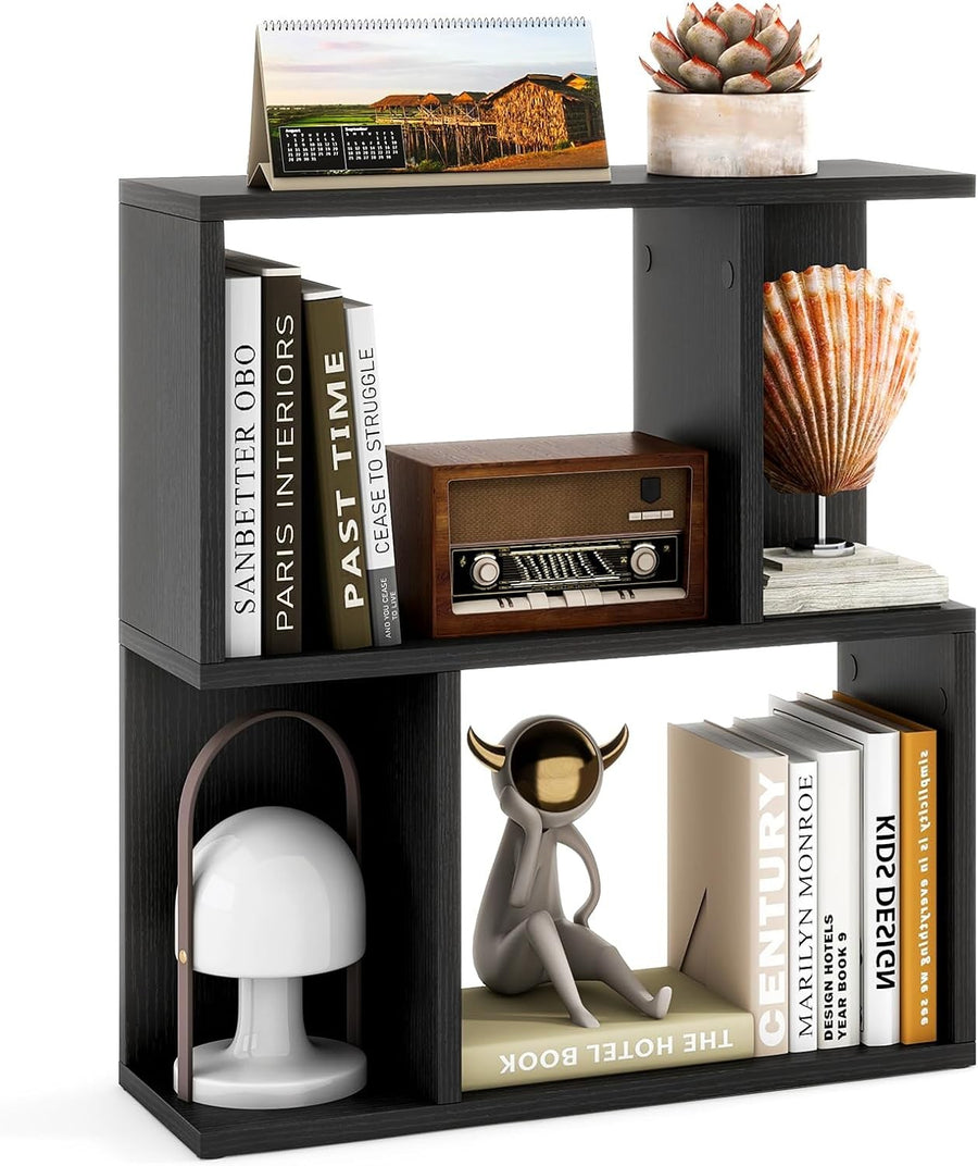 Black S-Shaped 3 Tier Bookcase Small Freestanding Display Shelf 50×18×56cm