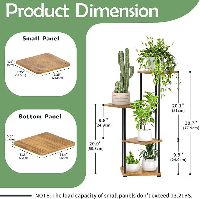 4 Tier Metal & Wood Tall Plant Stand Indoor Corner Flower Shelf Display Rack