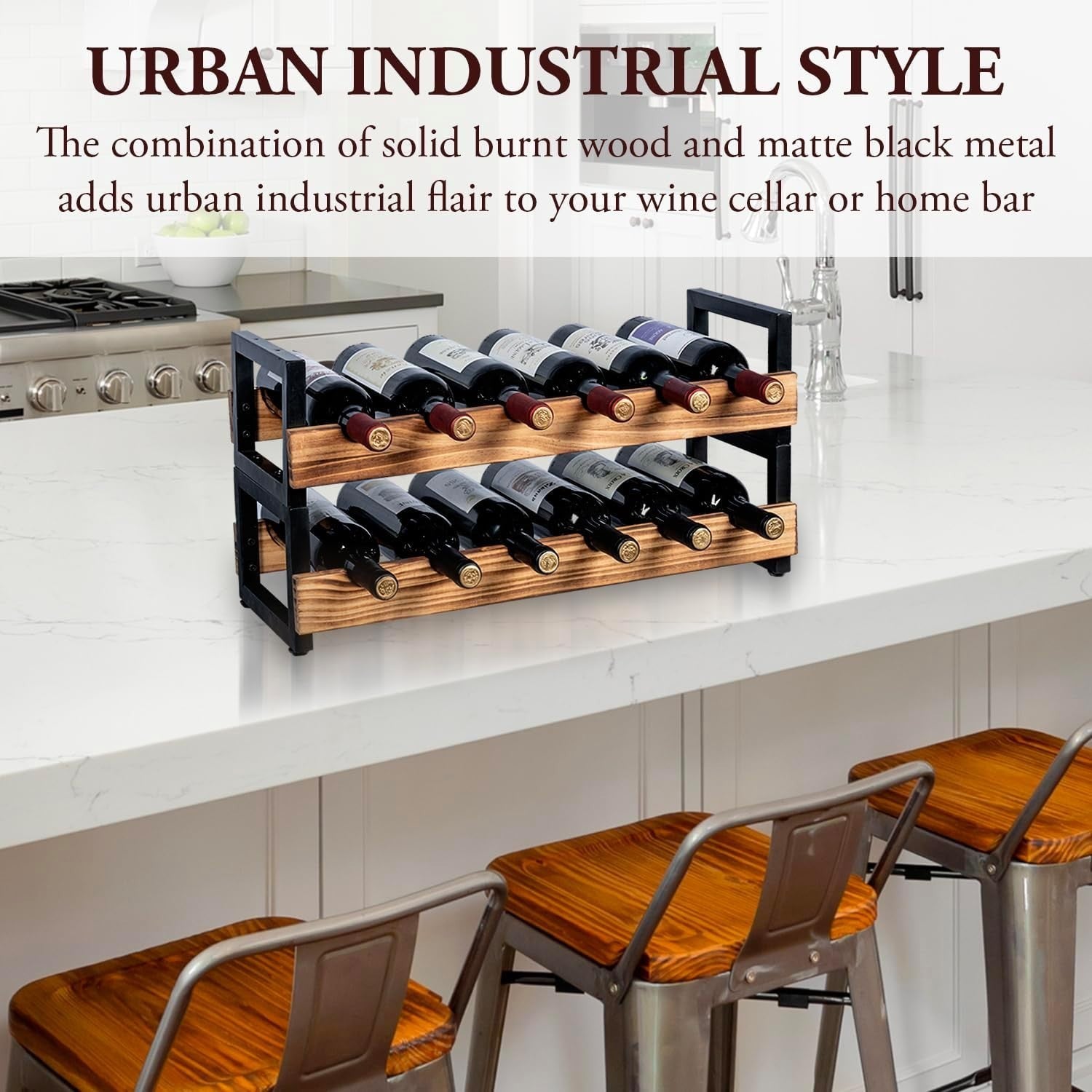 Industrial 6-Tier Wine Rack | Metal & Wood Freestanding Storage for 36 Bottles