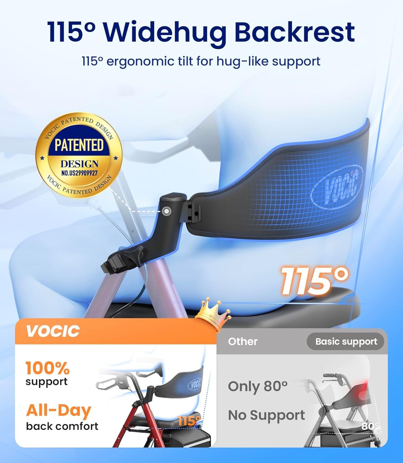 4 Wheel Rollator Walker with Seat Big Wheels Folding Adjustable Height