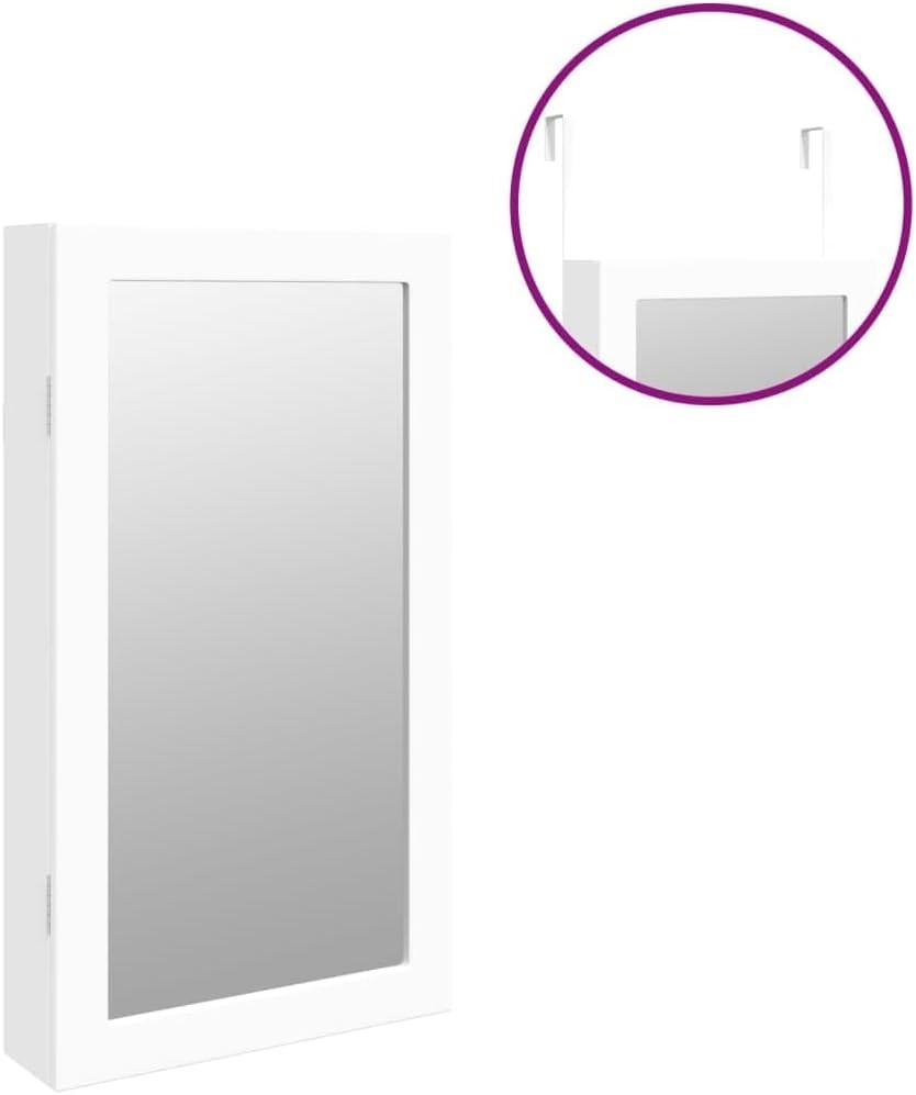 Wall Mounted LED Jewelry Cabinet Lockable Mirror Storage Organizer White