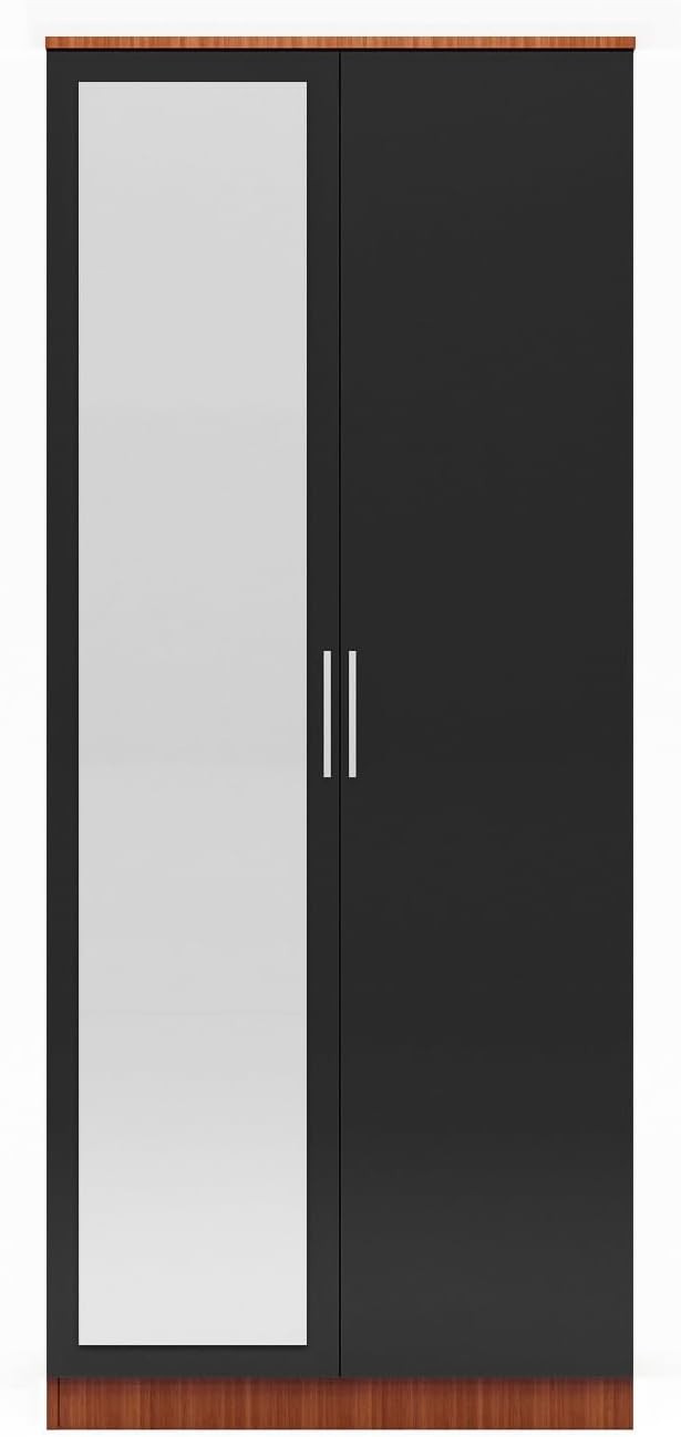 Black Walnut Mirror Wardrobe 2 Door Soft Close Gloss Storage 178cm