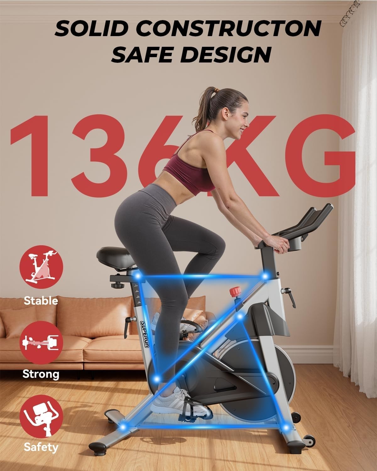 Magnetic Resistance Indoor Exercise Bike w/ LCD Monitor, APP Tracking