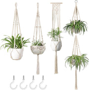 Boho Macrame Plant Hangers Set of 4 – Indoor Outdoor Cotton Pots
