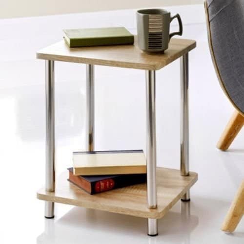 Small Sonoma Oak 2 Tier Side Table with Storage Shelf for Living Room