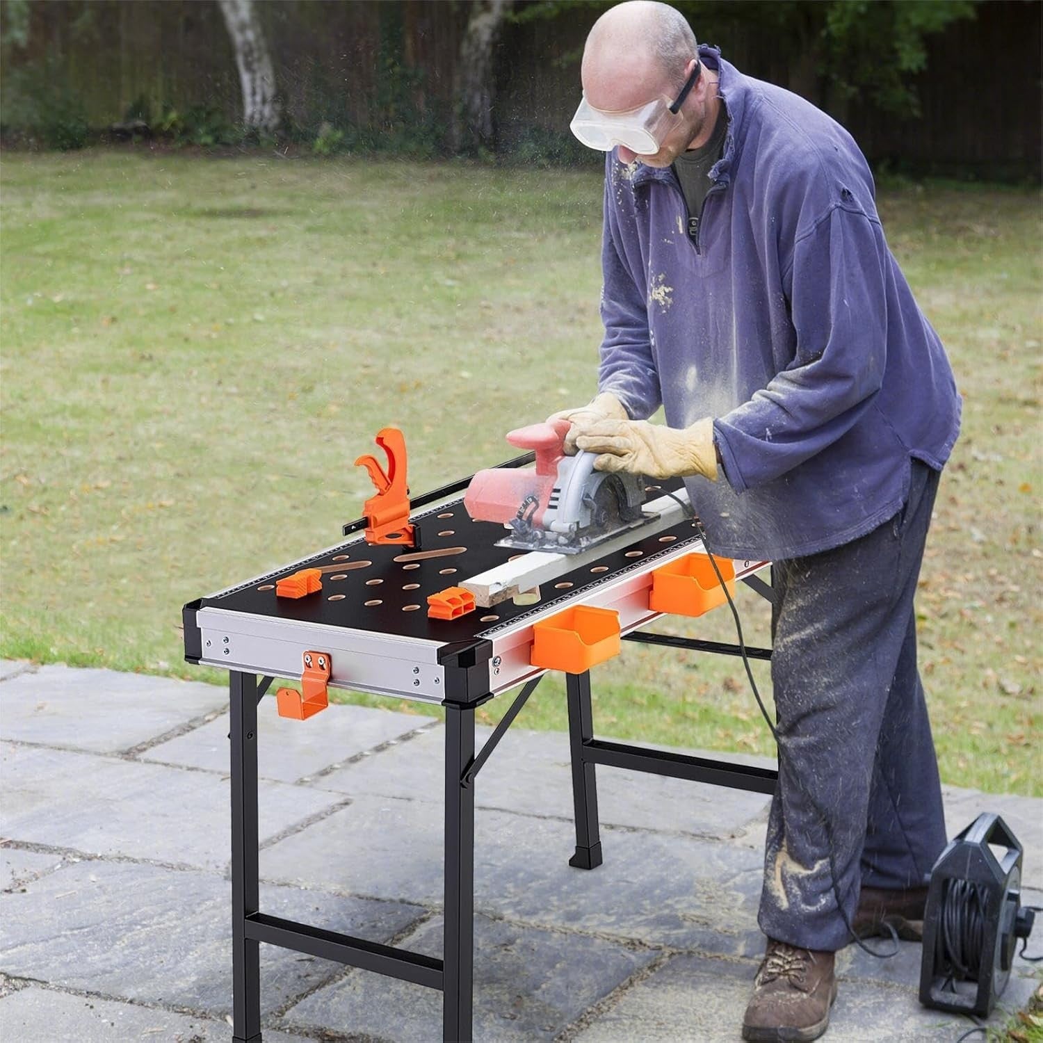 Folding Heavy Duty Workbench 450kg with Clamps Storage Boxes Portable Table