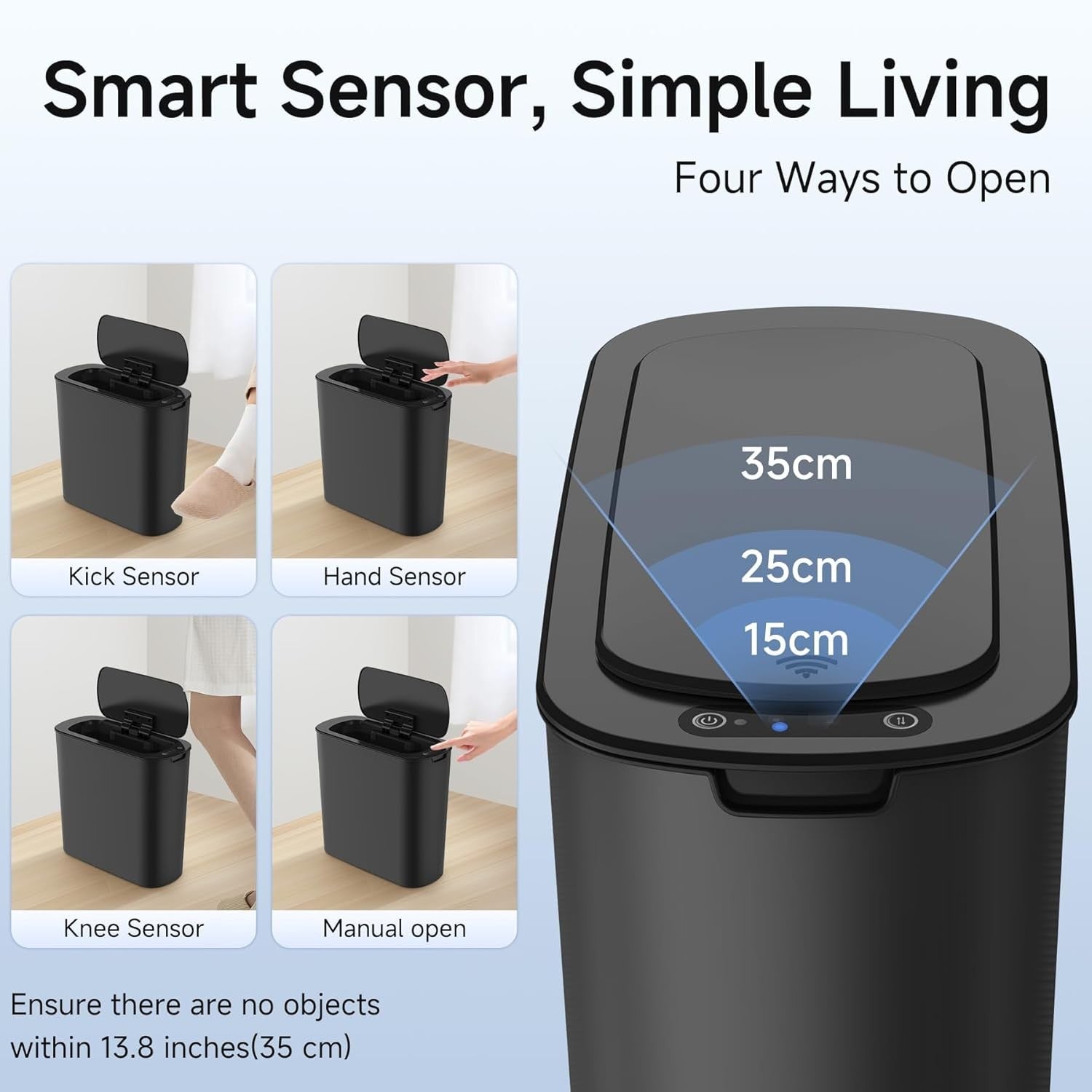 Automatic Touchless Bathroom Bin 2.6 Gallon Slim Motion Sensor Black