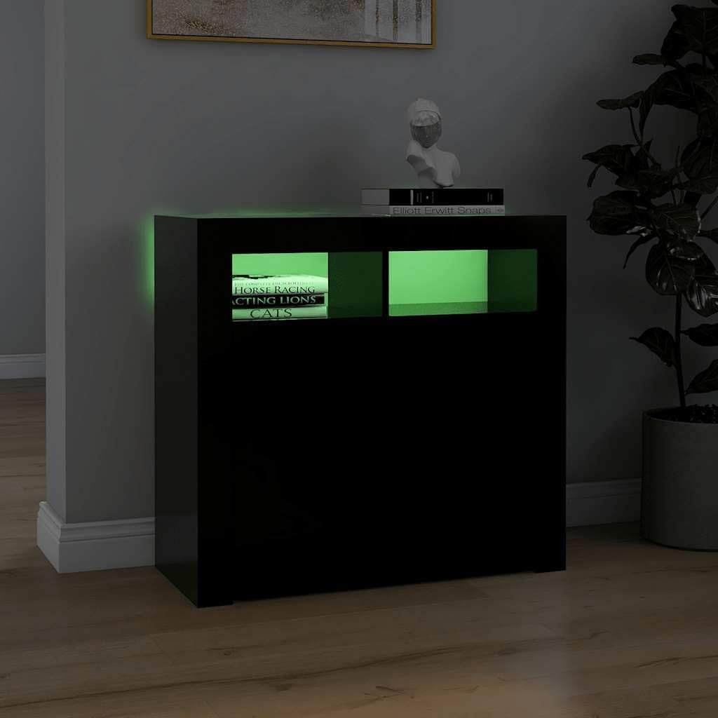 Modern LED Sideboard Cabinet Black Cupboard Storage Unit 80cm Living Room