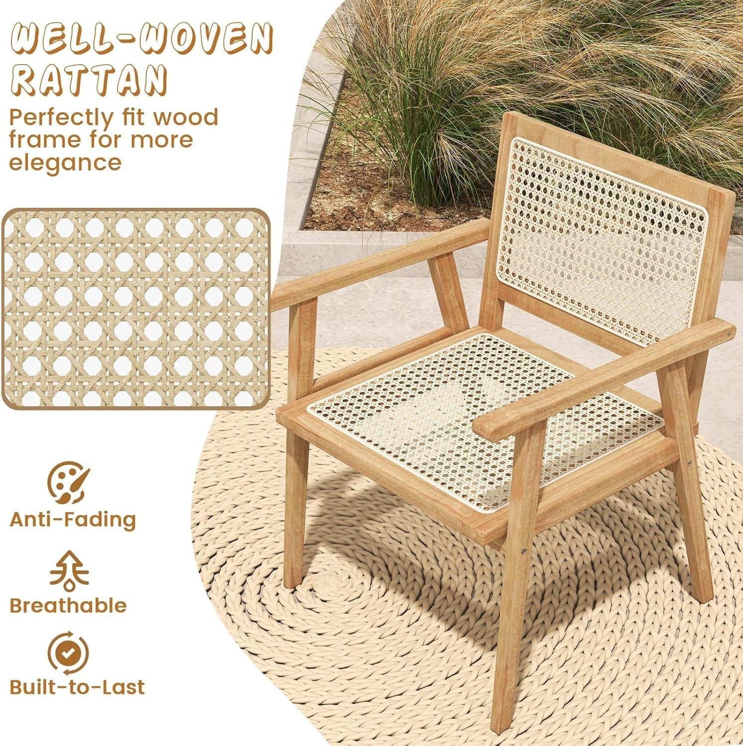 3 Piece Teak Wood Bistro Set Folding Table Rattan Chairs Patio Balcony