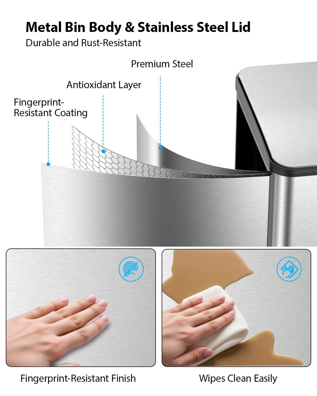 60L Double Kitchen Bin 2x30L Stainless Steel Recycling Pedal