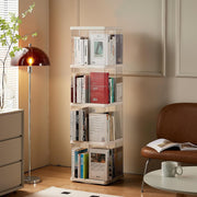 360° Rotating Plastic Bookshelf 4-Tier Floor Standing Corner Shelf White