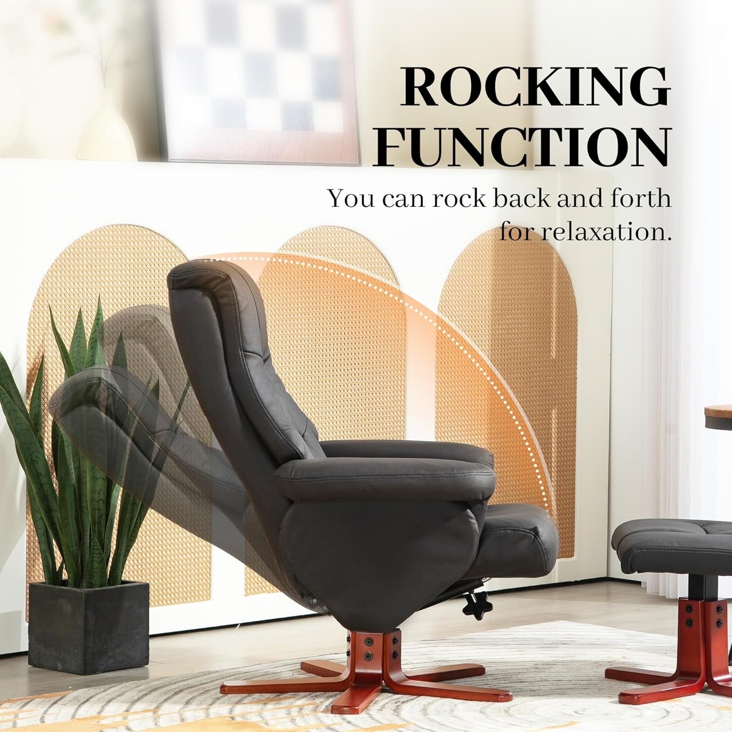 Black Recliner Armchair with Footstool Adjustable Lounge Chair for Bedroom