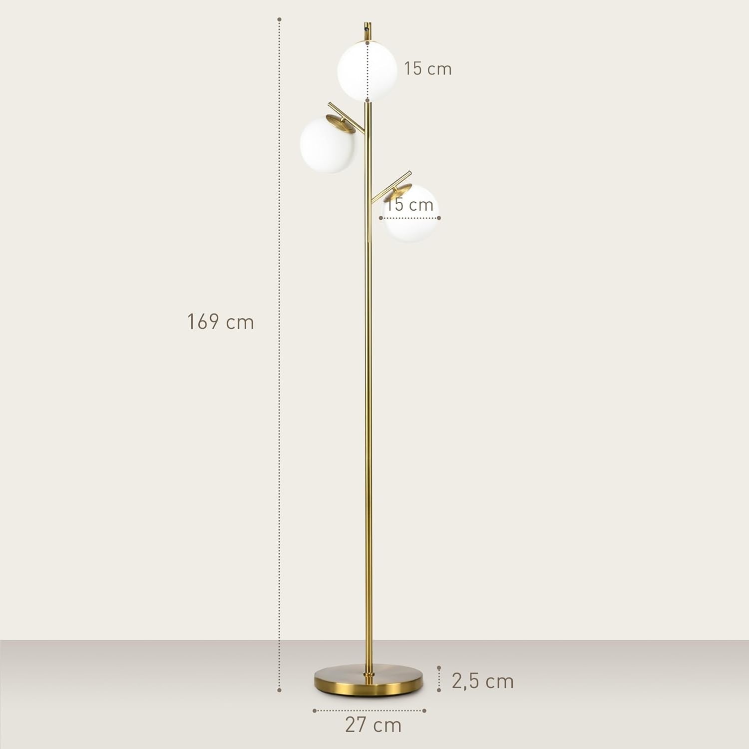 3 Light Tree Floor Lamp LED Globe Shades Gold Standing Lamp Living Room