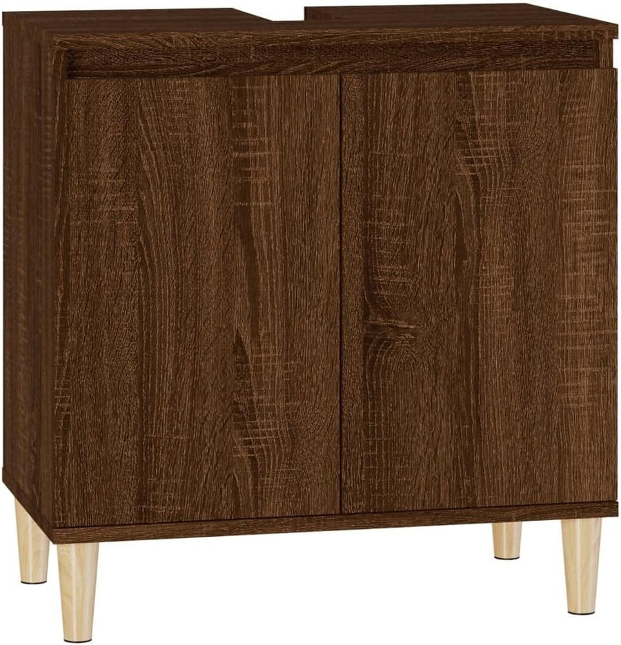 Grey Oak Under Sink Bathroom Cabinet – Scandinavian Vanity Storage Unit 58x33x60