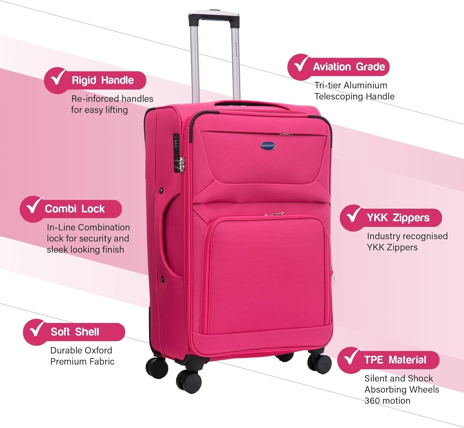 Lightweight 26” Softshell Check In Suitcase 4 Spinner Wheels Lock Expandable