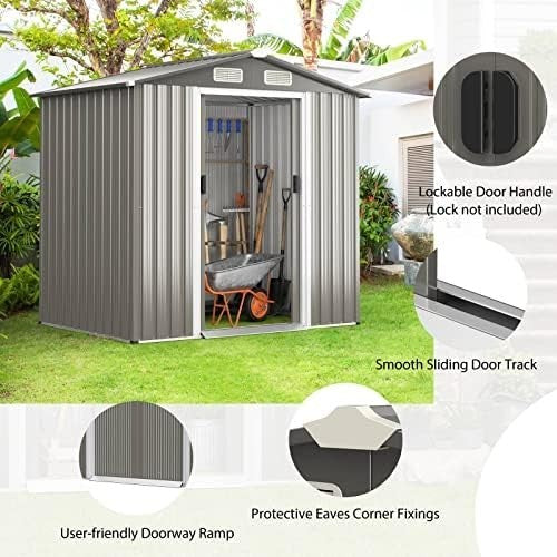Metal Garden Shed 6x4FT Outdoor Storage with Lockable Sliding Doors & Air Vents