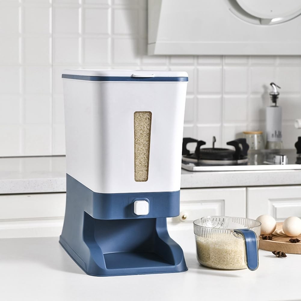 10KG Press Rice Dispenser Storage Box Airtight Grain Cereal Container