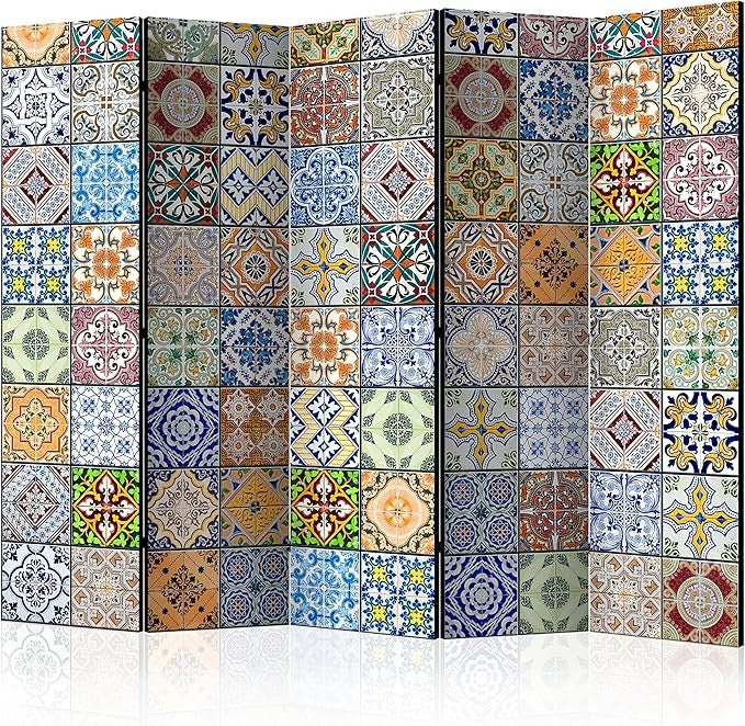 Colourful Mosaic Folding Room Divider 5-Panel Privacy Screen 225×172cm