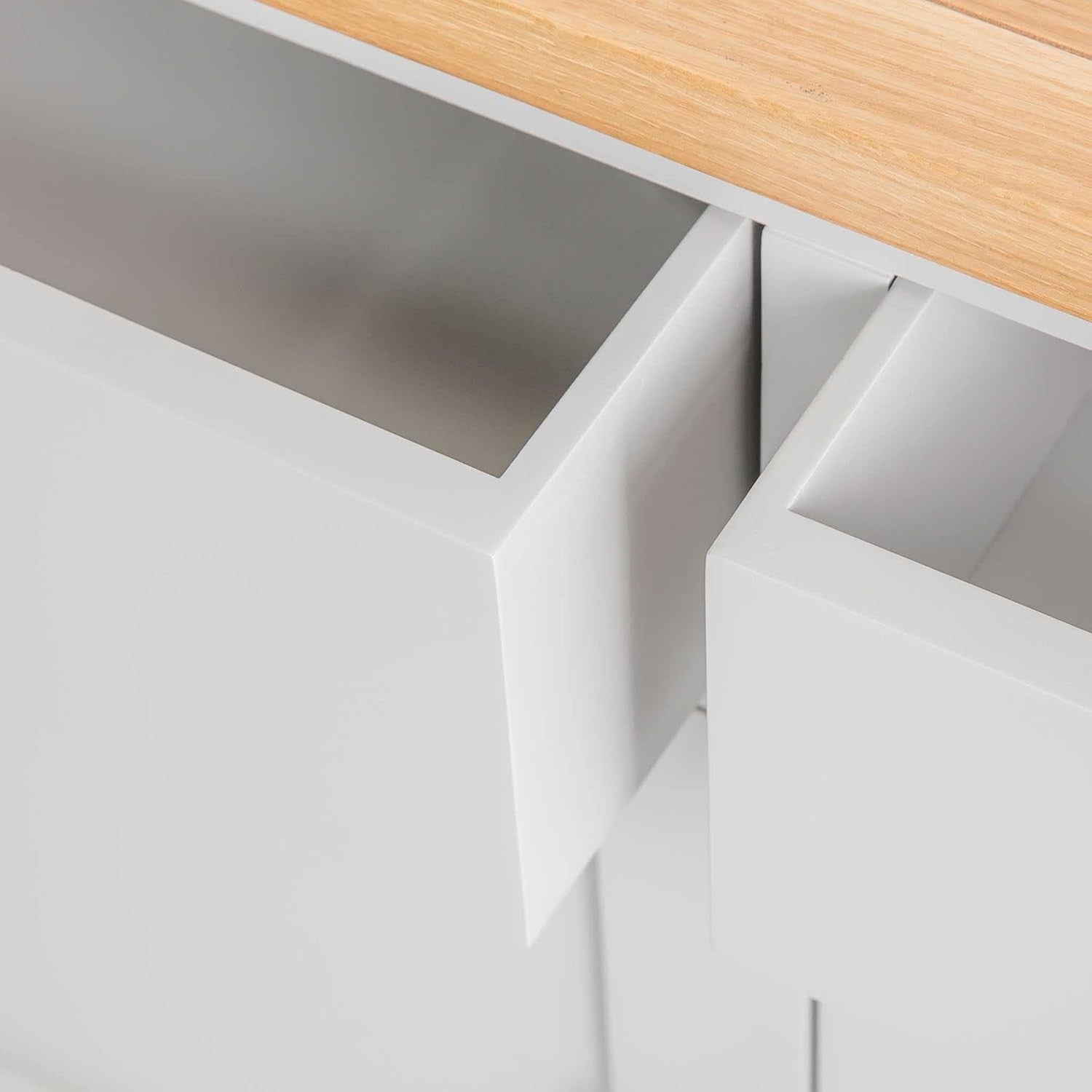 Grey Wooden Sideboard Storage Cabinet 2 Door Cupboard | Drawers & Oak Top Unit