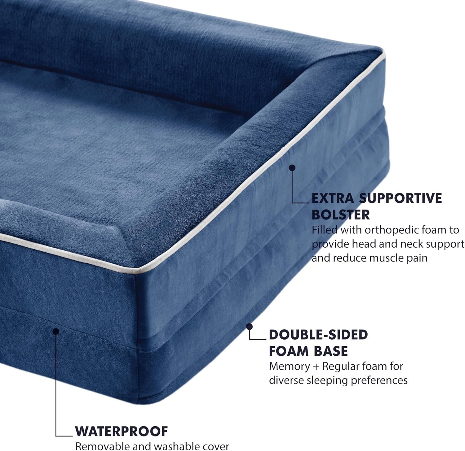Large Orthopedic Memory Foam Dog Bed Sofa Washable Navy 91cm
