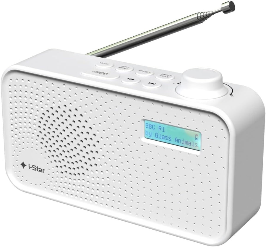 Portable DAB DAB+ FM Radio USB Rechargeable LCD Display White