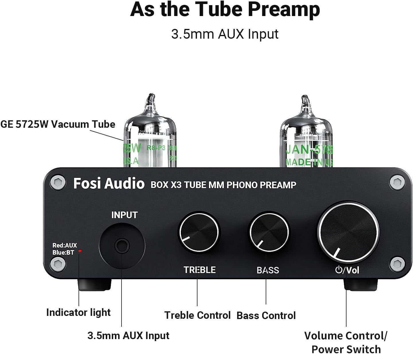 Bluetooth 5.0 Tube Phono Preamp 5725W MM Turntable Pre Amplifier HiFi