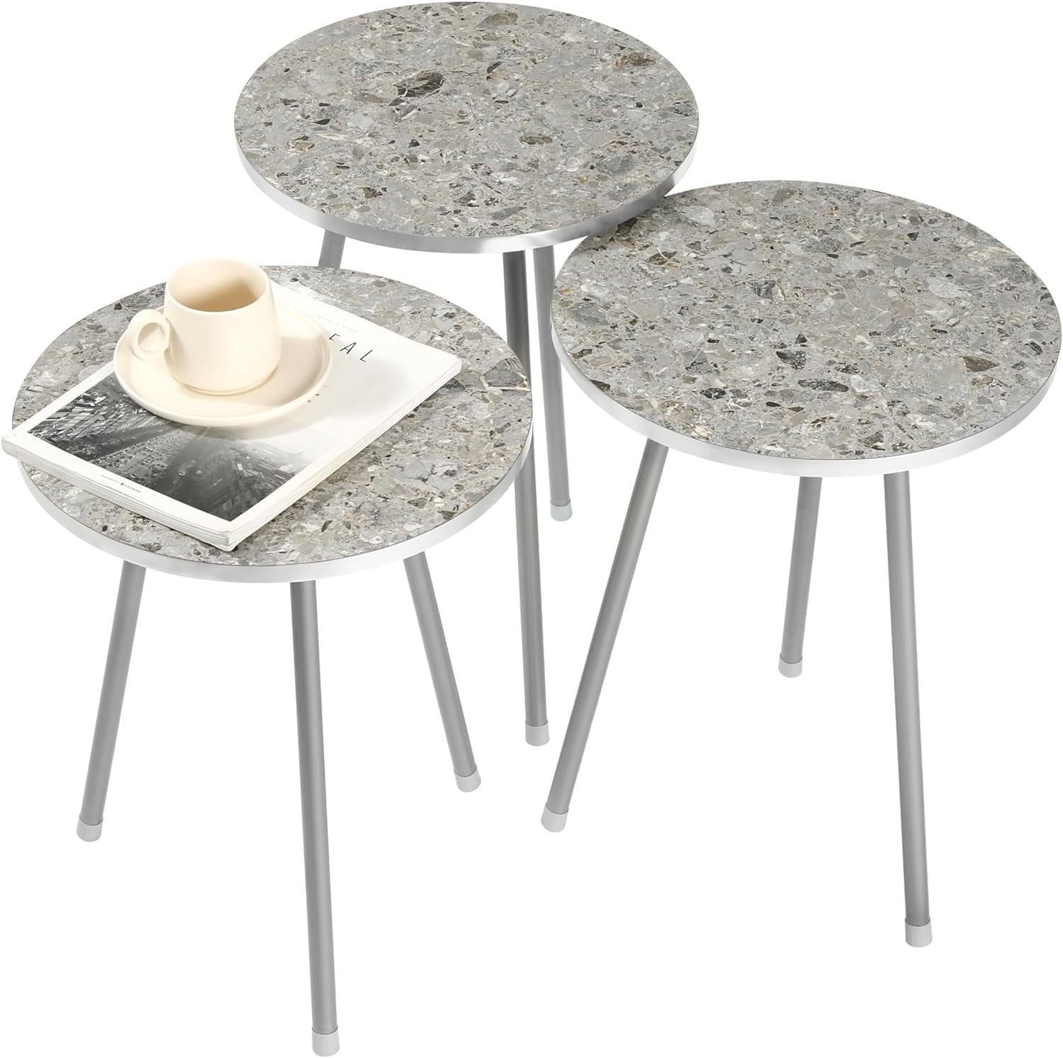 Space Saving Nesting End Tables Set of 3 for Living Room Bedroom Office Wood Gre