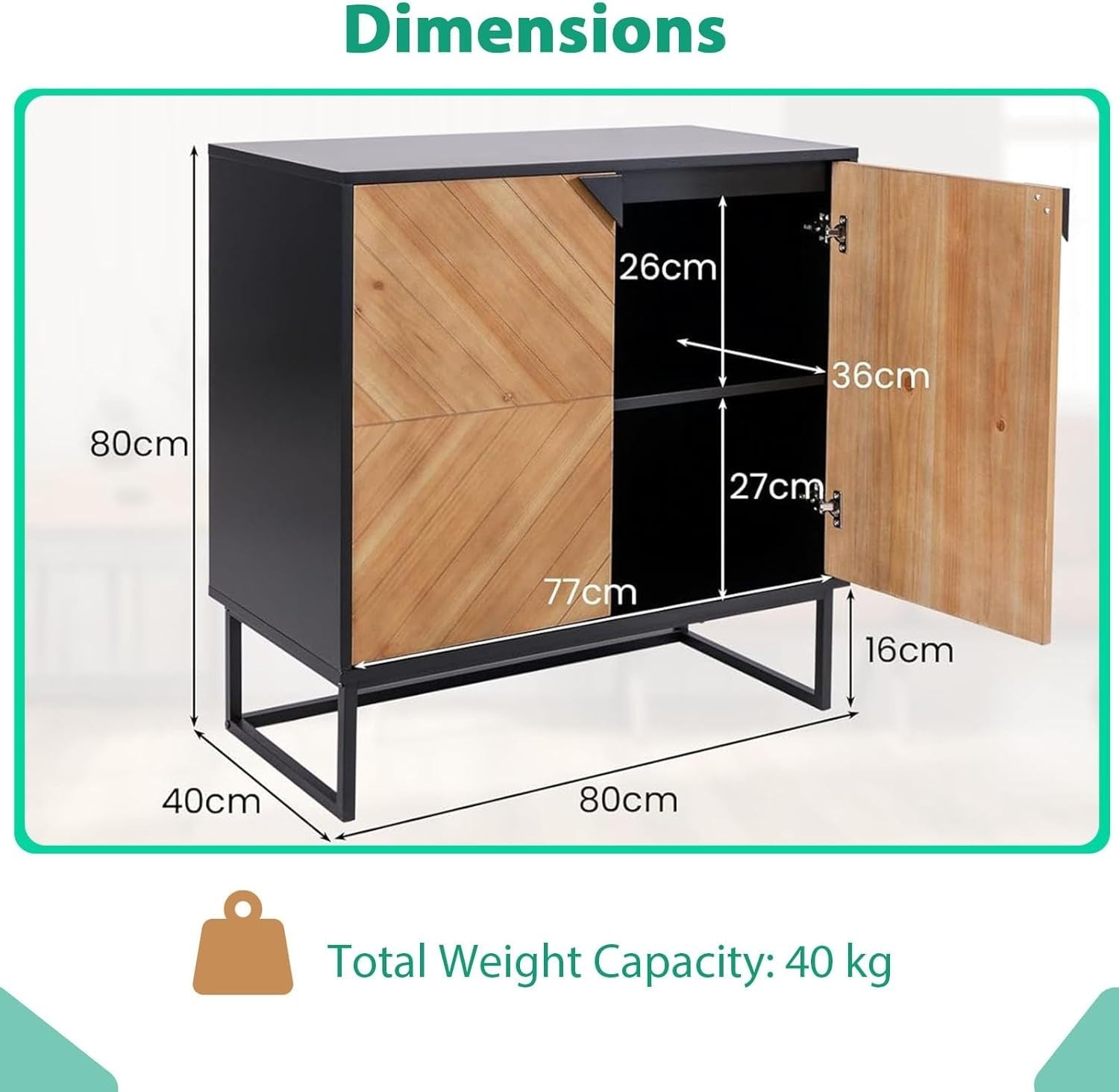 Modern 2 Door Wood Sideboard Cabinet Metal Legs Storage Unit Console