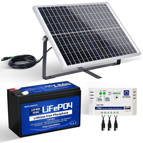 25W 12V Solar Panel Kit 8Ah Lithium Battery 10A Controller
