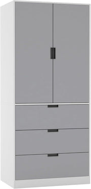 Tall Grey Wardrobe 2 Door 3 Drawer Modern Storage | Hanging Rail Unit