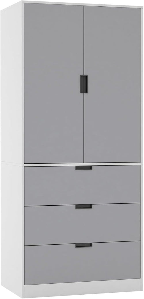 Tall Grey Wardrobe 2 Door 3 Drawer Modern Storage | Hanging Rail Unit
