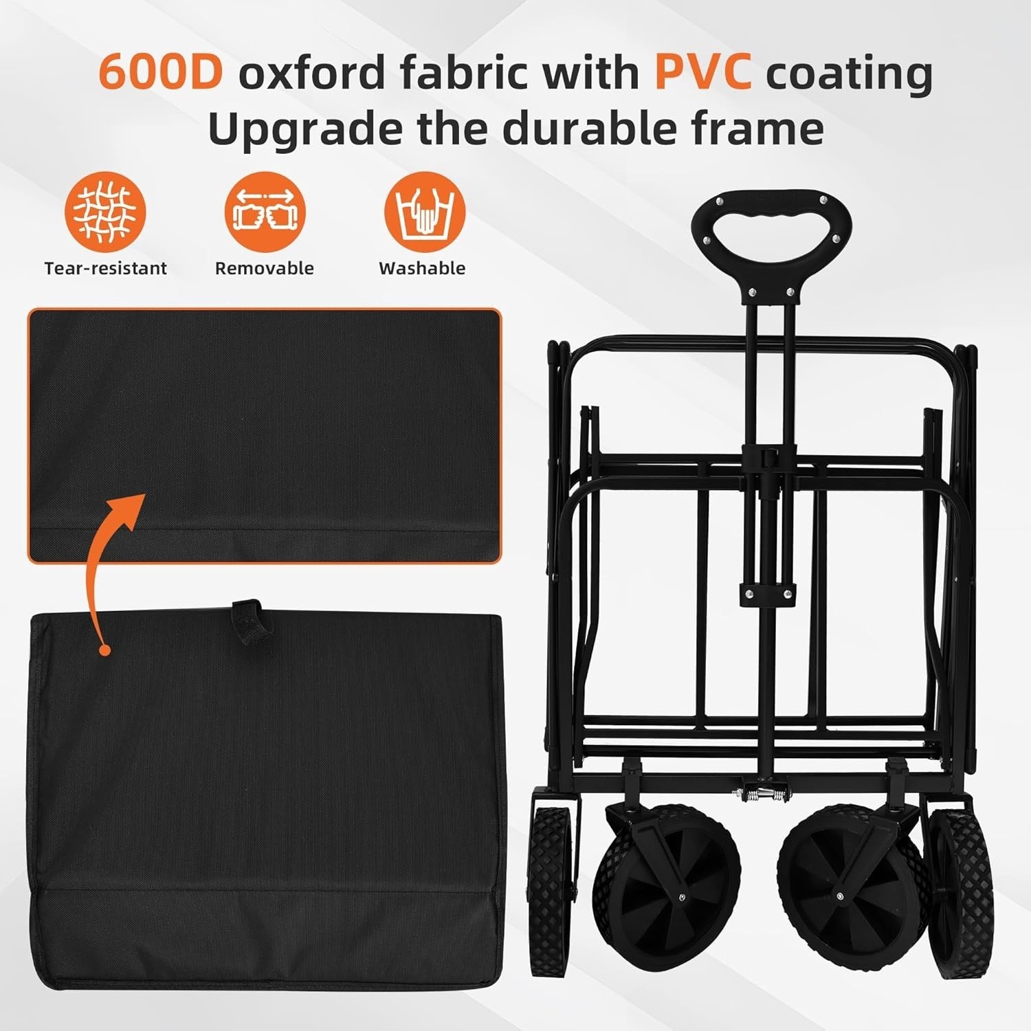 Black Heavy Duty Folding Wagon Large Collapsible Garden Camping Beach Trolley