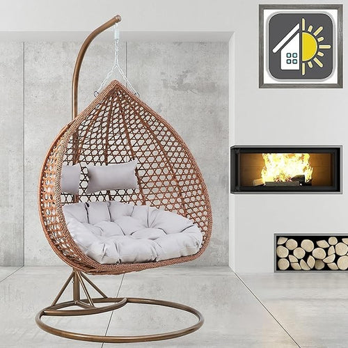 Luxury Double Hanging Egg Chair with Cushions & Cover – Indoor Outdoor Swing