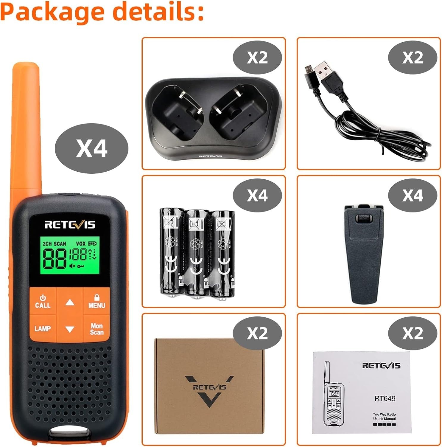 IP65 Waterproof Walkie Talkies 4 Pack PMR446 VOX LED Rechargeable