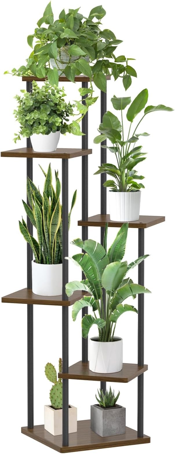 6 Tier Tall Metal Wood Plant Stand Indoor Outdoor Corner Display Shelf Rack