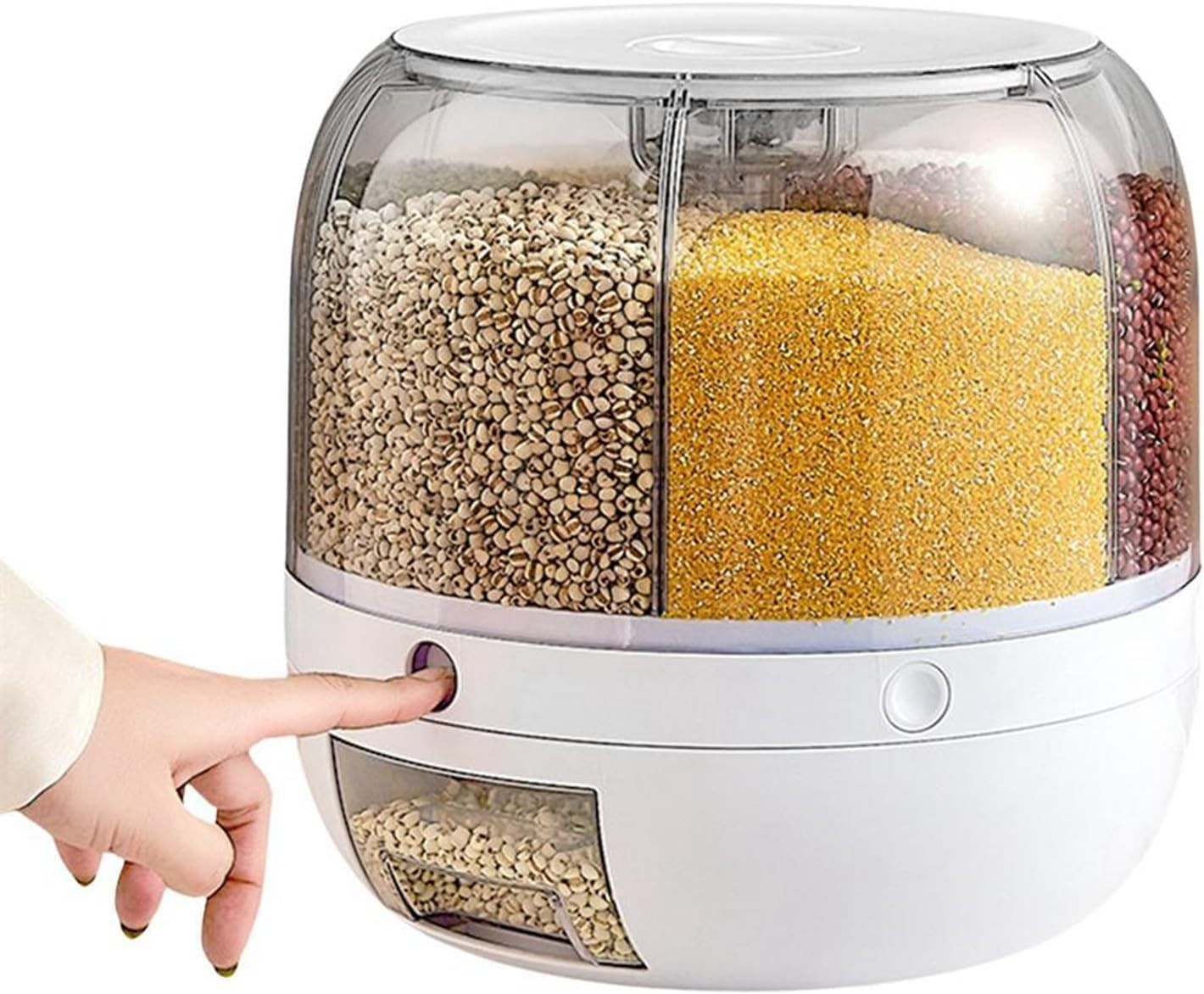 12L Rotating Rice Dispenser 6 Grid Transparent Grain Storage Box